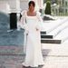 Elegant Long Sleeve Formal Evening Dress For Women High Waist Floor-Length Gown With U-Neckline, Stretchy Spandex Fabric, Wedding & Party Guest Dress_ecoleips.com