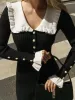 TARUXY High Waist Ruffled Maxi Dresses For Women Autumn Winter Knitted Slim Long Dress Women's Vintage Dress Woman Retro Elegant_ecoleips.com