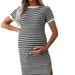 Women's Clothing New Autumn Striped Casual Comfortable Round Neck Elastic Fashionable Hot Mom Slit Maternity Dress_ecoleips.com