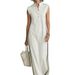 Sleeveless Collared Button Detail Long Casual Slimming Dress For Women New Fashion_ecoleips.com