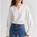 White High-end Bell-sleeve V-neck Sweatshirt For Women, 2024 Autumn New Style, Loose And Simple, Elegant Top_ecoleips.com