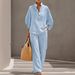 Women's Clothing Summer Women's Casual Loose Wide Leg Pants Set Solid Color Zipper Round Neck Top And Wide Leg Pants Style_ecoleips.com