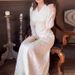 Elegant Lace Embroidery Hollow Evening Dress Lady Fashion High Waist Slim Long Dress Sexy V-neck Long Sleeve Solid Banquet Dress_ecoleips.com
