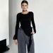 Aria Basics Aria Basics TMBP-1052 European American Women's Clothing, Spring Autumn Solid Color Round-neck Ruffled Long-sleeve T-shirt Top, Slim_ecoleips.com