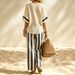 Women's Striped Short Sleeve Top And Relaxed Pants Set, Casual Comfort Two Piece Outfit_ecoleips.com