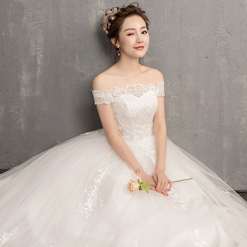 Light Forest Style Off-shoulder Wedding Dress 2026 New Model, Floor-length, For Brides, Autumn And Winter, High-waisted,_ecoleips.com