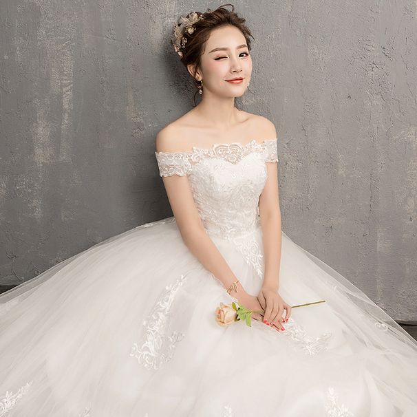 Light Forest Style Off-shoulder Wedding Dress 2026 New Model, Floor-length, For Brides, Autumn And Winter, High-waisted,_ecoleips.com