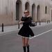 Women's Elegant Black Lace Trim Long Sleeve Belted Bodycon Mini Dress – Fall Casual Gown_ecoleips.com