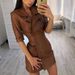 Autumn Winter High-waisted Street Solid Color Pu Leather Suit Collar Long-sleeved Women Dress Leather Jacket Including Belt_ecoleips.com