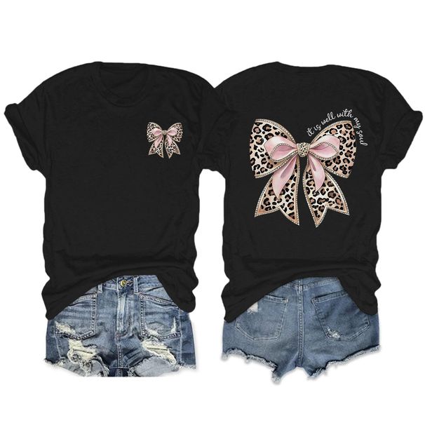 Leopard Bow Shirt Cheetah Bow Shirt Christian Shirts For Women Faith Bible Verse Shirts God Coquette Graphic Tees_ecoleips.com