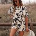 Hot Selling Geometric Print Casual Basic Women's Round Neck Bat Sleeve Shirt European And American_ecoleips.com