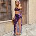 Women's Clothing Retro Printed Triangle Bikini Mesh Skirt Three Piece Set_ecoleips.com