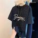 Plus Size Rhinestone Embroidered Letter T-Shirt Short Sleeved Women's Clothing 300 Lbs Summer New Style Design Top_ecoleips.com