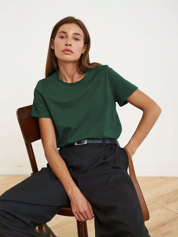 Pure Cotton Short Sleeve T-Shirt Round Neck Solid Color Casual Base Layer Top For Women Versatile Summer Commuting Outfit_ecoleips.com
