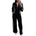 Women's Clothing Striped Two Piece Set Casual Long Sleeved Jacket With High Waisted Straight Leg Pants Autumn Winter Polyester_ecoleips.com
