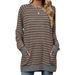 2025 Autumn And Winter New Striped Contrasting Round Neck Long Sleeved Pocket Hoodie T-shirt For Women_ecoleips.com