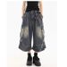 Regular Unbranded Summer Design Sense Multi-Pocket Cargo Denim Capri Shorts Women Straight Pants High Waist_ecoleips.com
