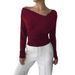 Off-Shoulder Long Sleeve Blouse – Slim Fit Pure Color Work-To-Weekend Top For Women (Black/Burgundy/Red/White)_ecoleips.com