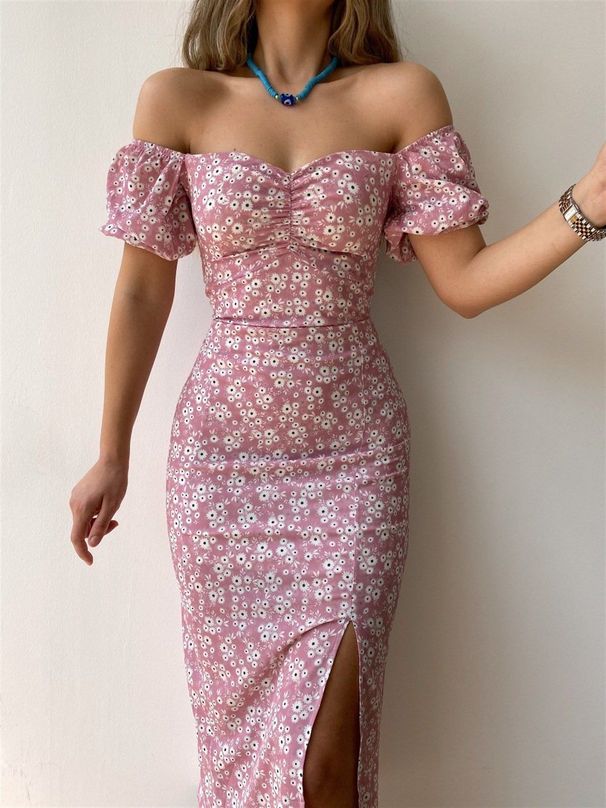2026 Summer Women's European American Bodycon With Slit And Off-Shoulder Neckline, Stylish Dress For Hot Girls_ecoleips.com