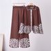 Floral Jacquard Knit Two Piece Set plus Size Loose Fitting Lapel Long Sleeved Top And Wide Leg Pants for Women_ecoleips.com