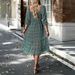 independent Store Women's 2026 Spring-summer Elegant Square-neck Three-quarter Sleeve New Patchwork Long Dress_ecoleips.com