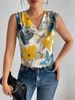 Women's Clothing New Flower Print V Neck Sleeveless Top_ecoleips.com