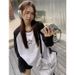 Contrasting Color Ragged Long-sleeved Loose T-shirt Women's Autumn High-end Embroidered Casual Top Round Neck Inner Bottoming Shirt_ecoleips.com