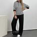 Women's Stripe Hooded Mid-Sleeve Top & Solid Straight-Leg Pants 2-Piece Set, Casual Elegant Outfit Breathable And Lightweight_ecoleips.com