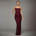 Fashion Gray Hot Drilling Spaghetti Strap Dress Women's Slim Fit Backless Folds Split Floor-length Dresses New CYZ6_ecoleips.com