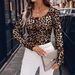 Leopard Print Button-Down T-Shirt - Stretch Polyester Slim Fit Long Sleeve Top For Women, Streetwear & Casual Chic (Blue/Brown, S-XXL)_ecoleips.com