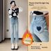 High-waisted Stretch Straight-leg Jeans For Women, 2024 Autumn And Winter New Style, Petite Size, Fleece-lined,_ecoleips.com