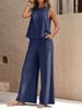 Women's Clothing Elegant Two Piece Set Solid Color Round Neck Vest Wide Leg Pants Bestseller_ecoleips.com