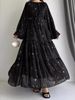 Modest Abaya Dress Elegant Muslim Floral Maxi Dress – Tiered Ruffled Sleeves & Tie-Waist Design_ecoleips.com