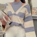 Women's Retro Striped Soft Waxy Sweater - Oversized Off Shoulder Pullover, Loose Fit, Cozy & Stylish For Autumn Winter_ecoleips.com