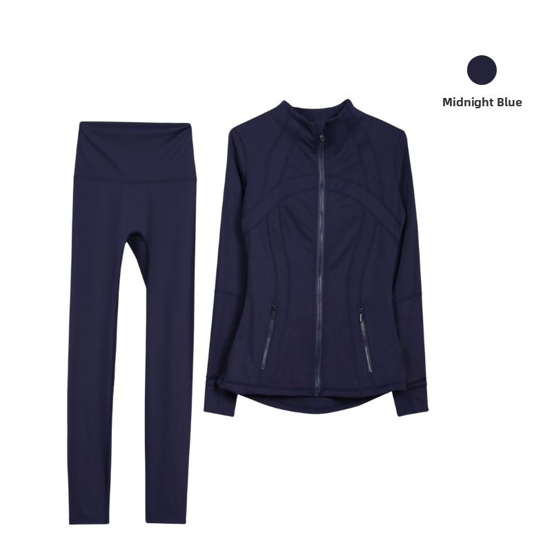 Women's Clothing DF Long Sleeved Fitted Stand Collar Elastic Fitness Jacket Set Sports Running Yoga Suit_ecoleips.com