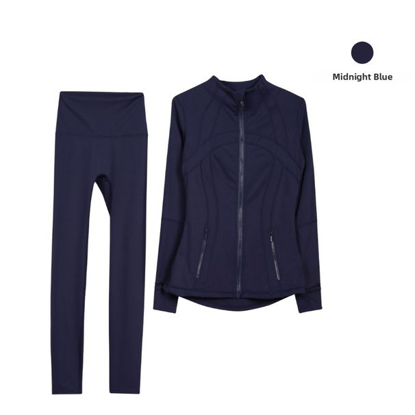 Women's Clothing DF Long Sleeved Fitted Stand Collar Elastic Fitness Jacket Set Sports Running Yoga Suit_ecoleips.com