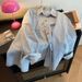 Vintage Minimalist Color Contrast Denim Striped Oversized Relaxed Versatile Polo Collar Shirt Women's Autumn Long-Sleeve_ecoleips.com