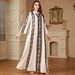 Women's Clothing Muslim Dubai Long Skirt V Neck Embroidery Splicing Contrast Color Foreign Trade Polyester Dress_ecoleips.com