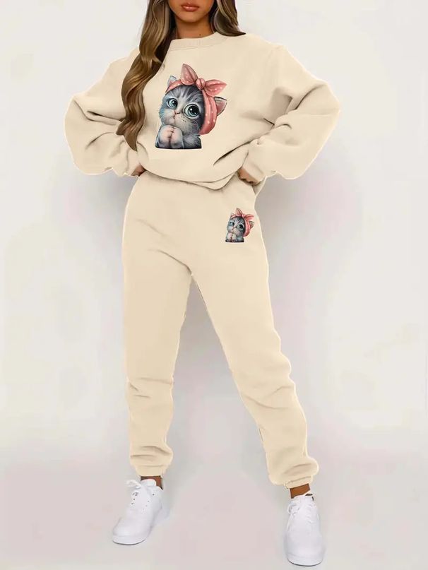 Women's Clothing Cartoon Bear Print Long Sleeved Sweatshirt And Sweatpants Suit Autumn New Fashion Casual Women's Clothing WE WL1_ecoleips.com