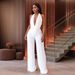 Women's Clothing Sexy Halterneck Deep V Top Temperamental And Fashionable Pure White Wide Leg Pants Two Piece Set_ecoleips.com