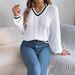 Color Matching V-neck Twist Lantern Long-sleeved Sweater Women's Clothing_ecoleips.com