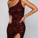 Women's Clothing Women's new sexy one shoulder thigh high slit sequined ball dress_ecoleips.com