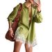 Spring Women's Fashion Casual Solid Color Lace Patchwork Shorts Set Clothing_ecoleips.com