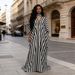 Summer Striped V Neck Long Dress European American Style Casual Loose plus Size Fashion Women's Dress_ecoleips.com