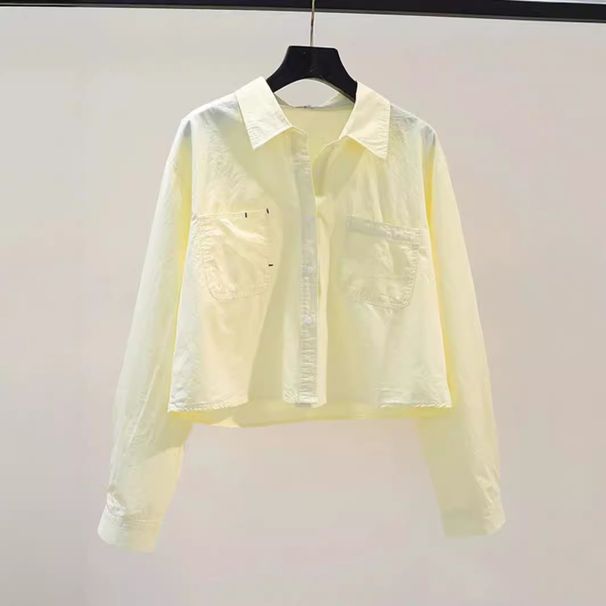 Women's Clothing Spring And Autumn Fashion Small Light Blue Short Shirt Women's Double Pocket Loose Long Sleeve Shirt_ecoleips.com