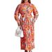 C8501 Foreign Trade Plus Size Women's Clothing 2022 Autumn/Winter New Long Sleeve Printed Pleated Strap High Collar_ecoleips.com