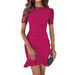 Women's Slim Fit Short Sleeve Bodycon Dress – Elegant Solid Color Stretch Fabric, Flattering Silhouette For Spring & Summer_ecoleips.com