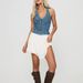 Women's Halter Neck Denim Vest – Sexy Lace-Up V-Neck Top (Dark Blue/Bluish/Dark Gray, S-XL)_ecoleips.com