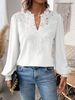 Women's V Neck Lace T-Shirt Long Sleeve Casual Solid Color Autumn/Winter Fashion Blouse European American Style_ecoleips.com