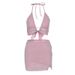 Women's clothing Summer New Product Sexy Backless Navel Lace-up Transparent Shiny Silk Skirt Suit for Women_ecoleips.com